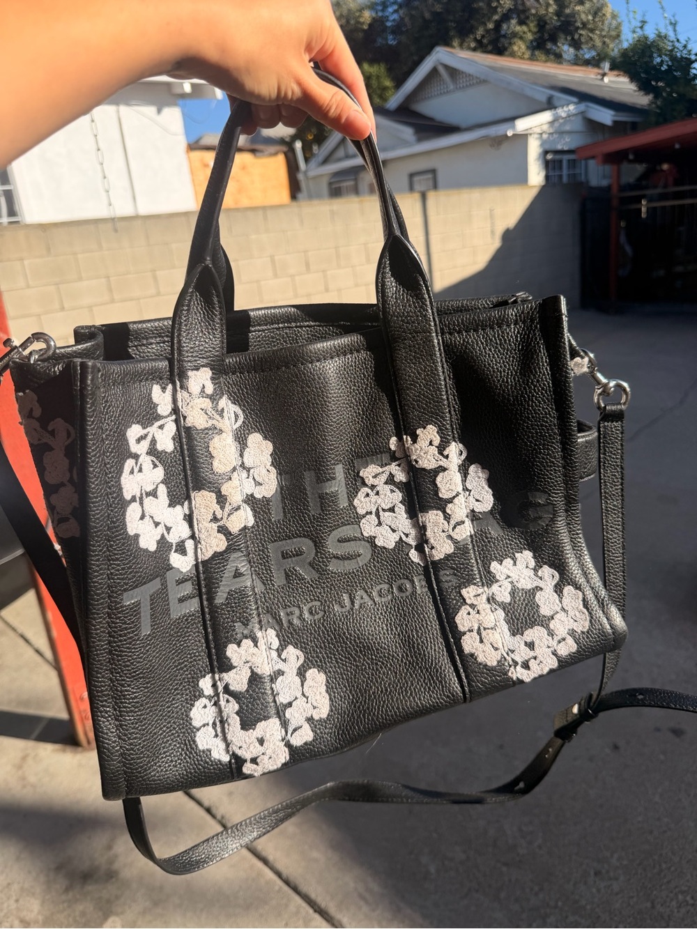 Marc Jacobs Black Tote with White Floral Accents